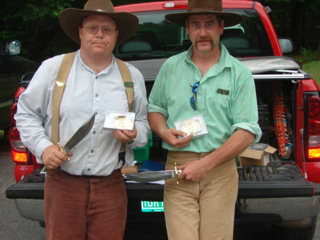 Jimmy Spurs (right) with Island Pond Paul (left) displaying their SASS State Champiionship buckles and trophy knives.