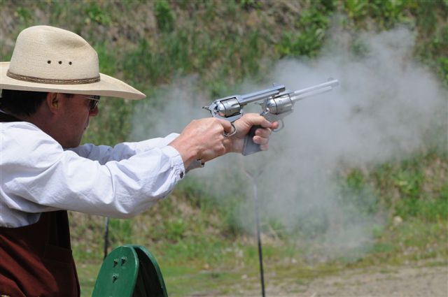 Dead Head shooting Frontier Cartridge Gunfighter with two pistols built by Cowboy Gunworks.